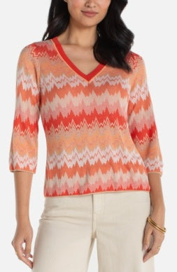 3/4 Sleeve V Neck Sweater Orange
