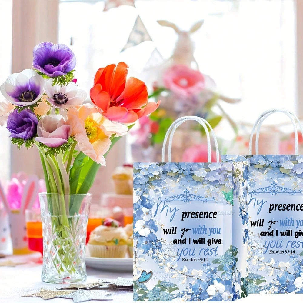 36 Bible Scripture Gift Bags With Handles, Bulk Floral Pattern Religious Gift Bags, Suitable For Weddings, Birthdays, Baptisms, Easter, Inspirational Christian Church Gifts For Women