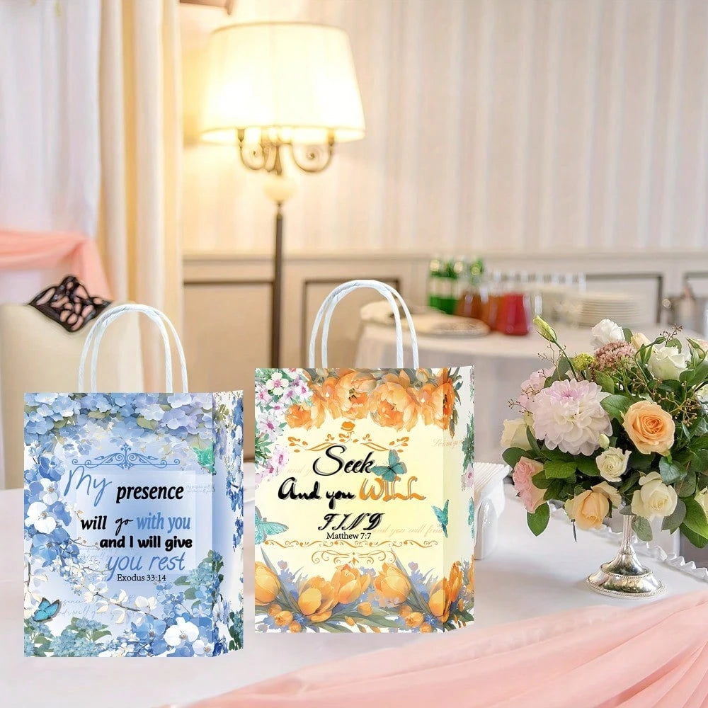 36 Bible Scripture Gift Bags With Handles, Bulk Floral Pattern Religious Gift Bags, Suitable For Weddings, Birthdays, Baptisms, Easter, Inspirational Christian Church Gifts For Women