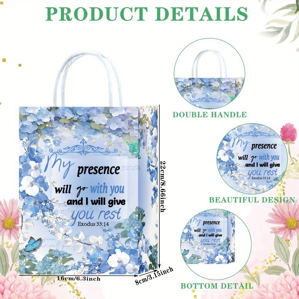 36 Bible Scripture Gift Bags With Handles, Bulk Floral Pattern Religious Gift Bags, Suitable For Weddings, Birthdays, Baptisms, Easter, Inspirational Christian Church Gifts For Women