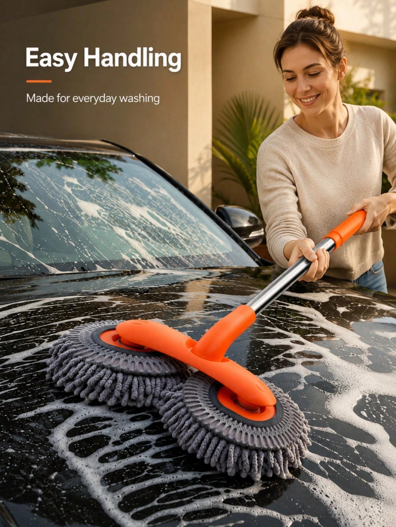 360-Degree Rotating Dual Head Car Wash Brush, Telescopic Long Handle Microfiber Car Wash Mop, Portable Windshield Cleaning Brush, Universal RV Accessory, Soft Absorbent Tool For Car Window, Van, Campe