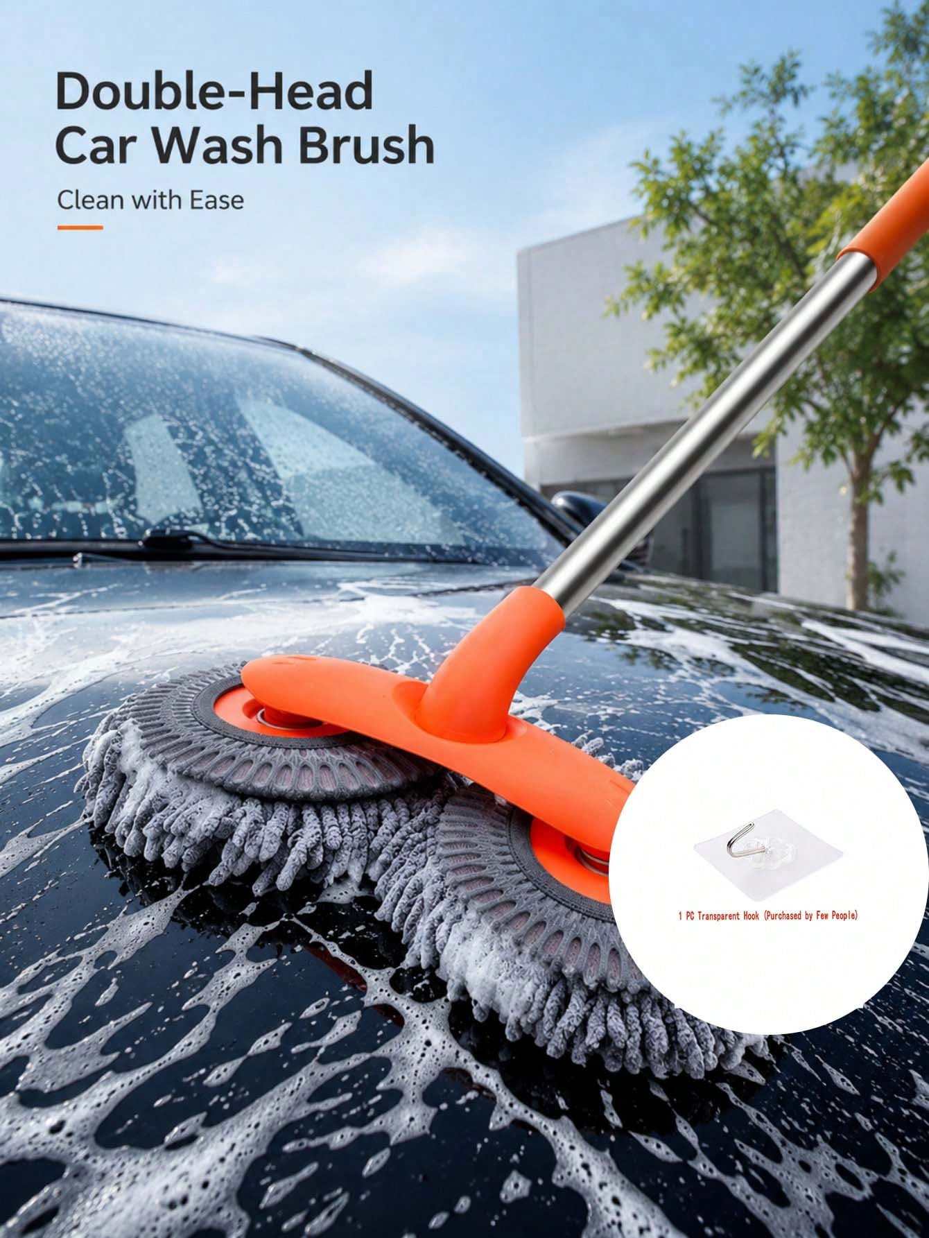 360-Degree Rotating Dual Head Car Wash Brush, Telescopic Long Handle Microfiber Car Wash Mop, Portable Windshield Cleaning Brush, Universal RV Accessory, Soft Absorbent Tool For Car Window, Van, Campe