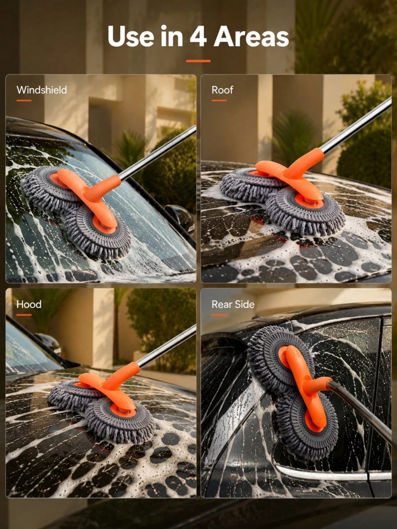 360-Degree Rotating Dual Head Car Wash Brush, Telescopic Long Handle Microfiber Car Wash Mop, Portable Windshield Cleaning Brush, Universal RV Accessory, Soft Absorbent Tool For Car Window, Van, Campe