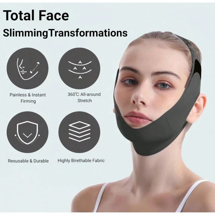 360° Stretch Double Chin Reducer For Women- Adjustable V Line Face Lifting Strap, Overnight Face Slimming Mask Washable Reusable All Day Comfort MXUR