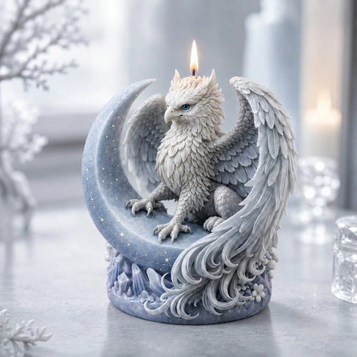 3D Griffin On Crescent Moon Candle Mold Mythical Beast Silicone Mold For DIY Epoxy Resin Gypsum Plaster Casting Crystal Cluster Base Gothic Fantasy Decor