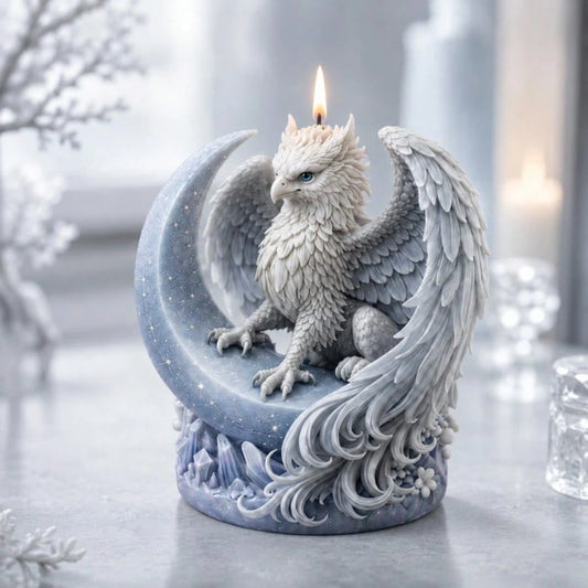 3D Griffin On Crescent Moon Candle Mold Mythical Beast Silicone Mold For DIY Epoxy Resin Gypsum Plaster Casting Crystal Cluster Base Gothic Fantasy Decor