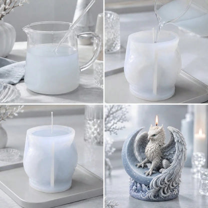 3D Griffin On Crescent Moon Candle Mold Mythical Beast Silicone Mold For DIY Epoxy Resin Gypsum Plaster Casting Crystal Cluster Base Gothic Fantasy Decor