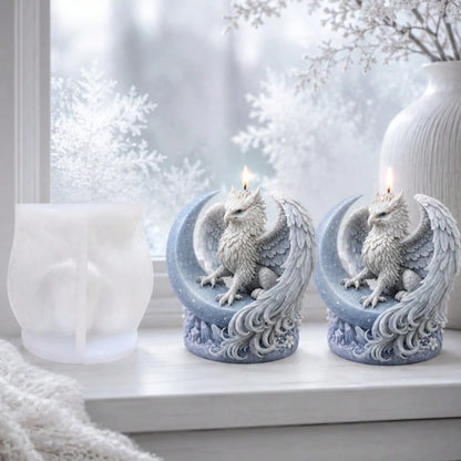 3D Griffin On Crescent Moon Candle Mold Mythical Beast Silicone Mold For DIY Epoxy Resin Gypsum Plaster Casting Crystal Cluster Base Gothic Fantasy Decor