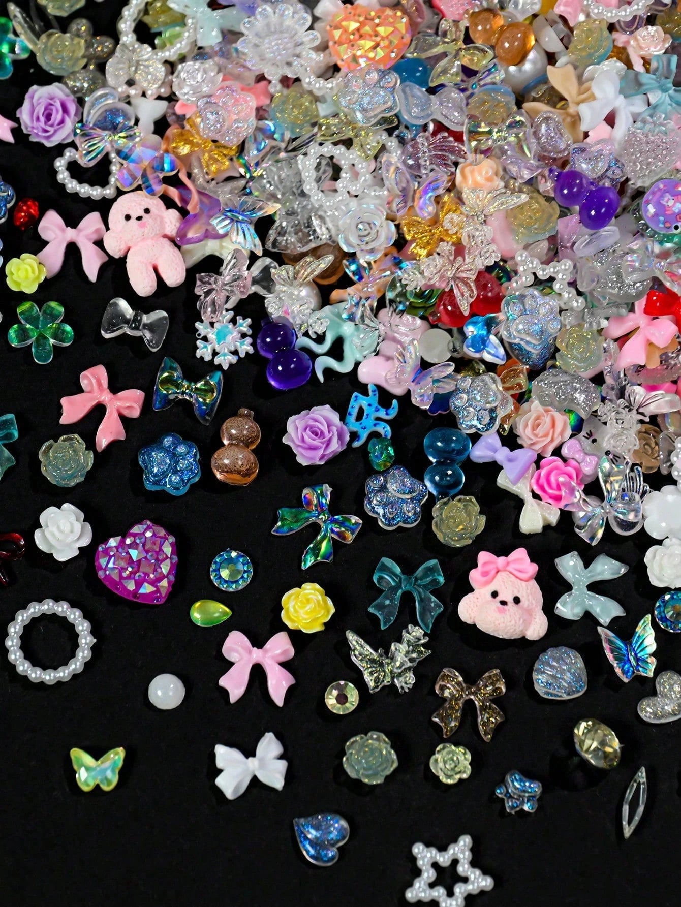 3D Mixed Colors Resin Flatback Nail Art Charms, 30g Pack Heart Flower Bow Rhinestones For DIY Craft Jewelry Making Supplies