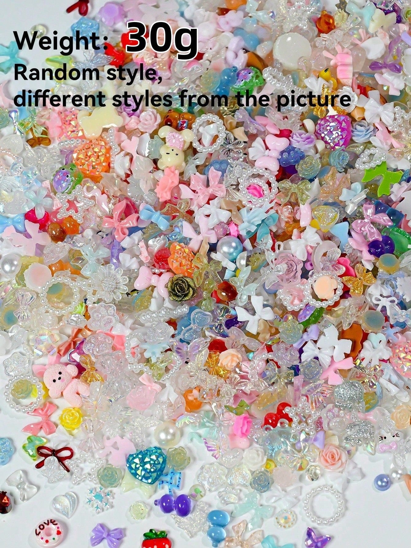 3D Mixed Colors Resin Flatback Nail Art Charms, 30g Pack Heart Flower Bow Rhinestones For DIY Craft Jewelry Making Supplies