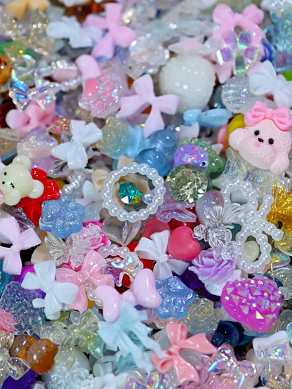 3D Mixed Colors Resin Flatback Nail Art Charms, 30g Pack Heart Flower Bow Rhinestones For DIY Craft Jewelry Making Supplies