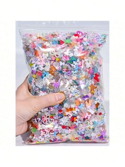 3D Mixed Colors Resin Flatback Nail Art Charms, 30g Pack Heart Flower Bow Rhinestones For DIY Craft Jewelry Making Supplies