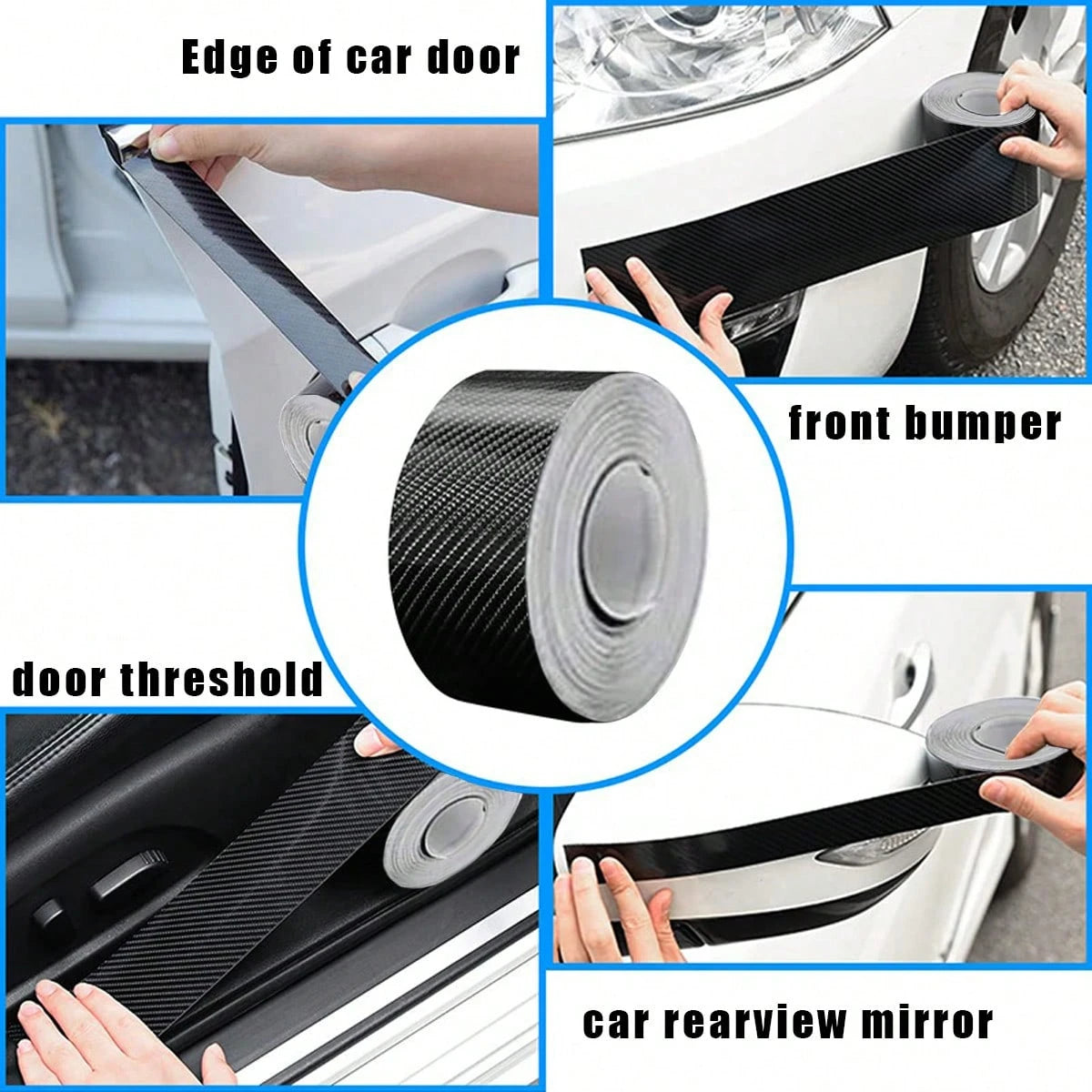 3D Nano Black Car Door Edge Protector Tape, Carbon Fiber Adhesive Sticker, Waterproof Side Decorative Protective Film Tape