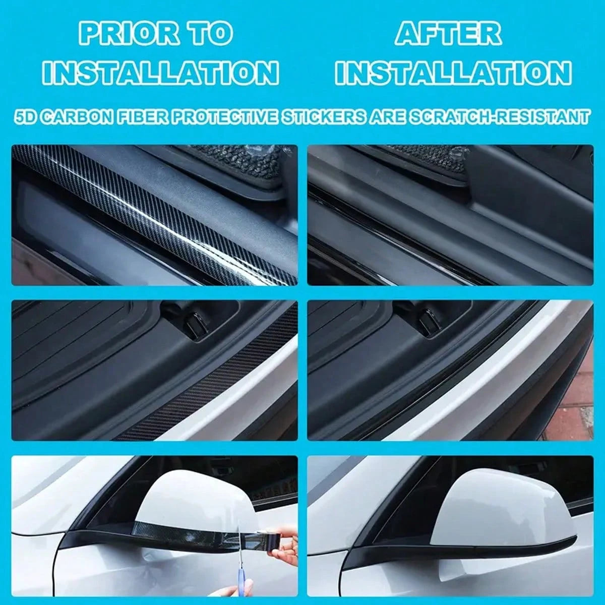 3D Nano Black Car Door Edge Protector Tape, Carbon Fiber Adhesive Sticker, Waterproof Side Decorative Protective Film Tape