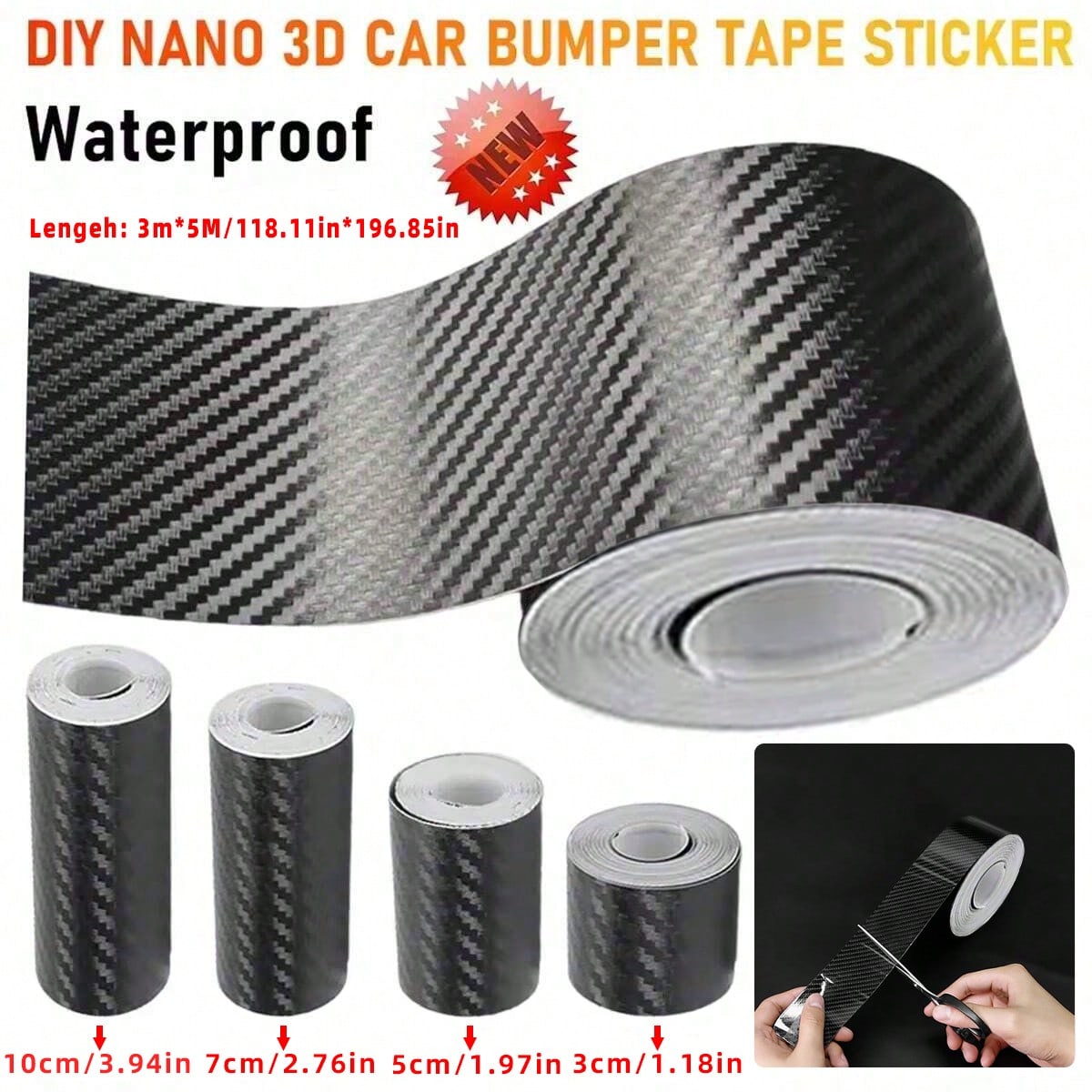 3D Nano Black Car Door Edge Protector Tape, Carbon Fiber Adhesive Sticker, Waterproof Side Decorative Protective Film Tape