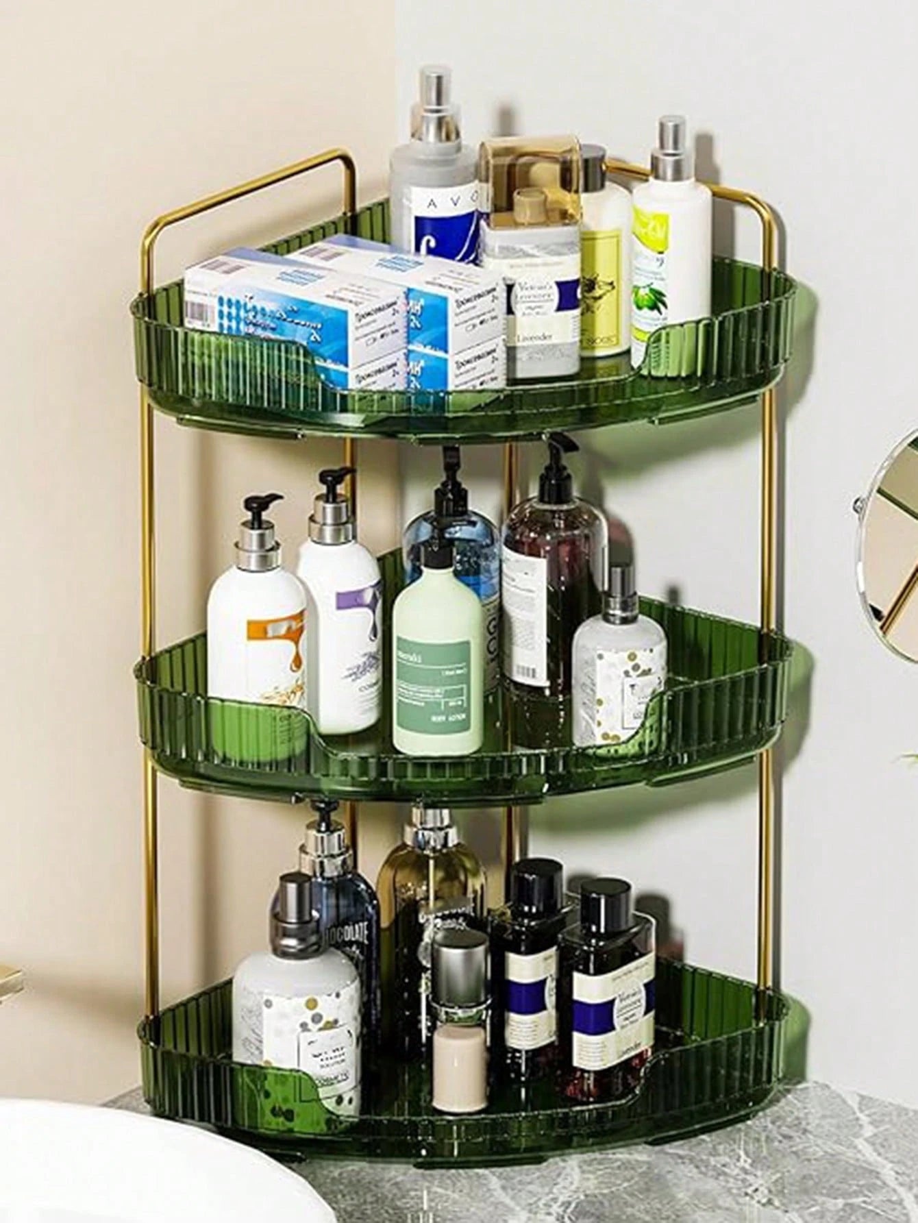 3layer Corner Standing Racks, Independent Plastic 3-Layer Cosmetics And Bathroom Finishing Racks, Suitable For Tables And Kitchen Storage