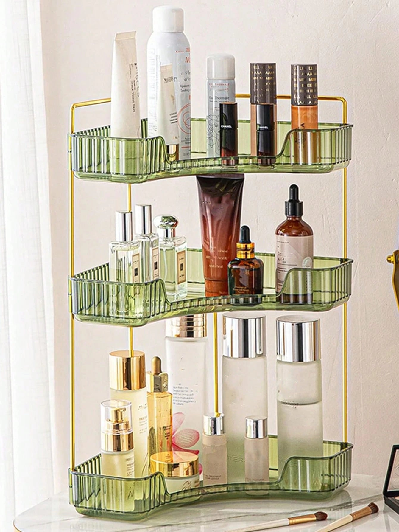 3layer Corner Standing Racks, Independent Plastic 3-Layer Cosmetics And Bathroom Finishing Racks, Suitable For Tables And Kitchen Storage