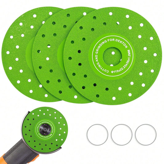 3PCS 4.5" Ultra Thin Diamond Grinding Discs Air Brazed Cutting Blades For Ceramic/Glass/Marble/Granite Angle Grinder Saw Blade Set (3)
