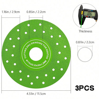 3PCS 4.5" Ultra Thin Diamond Grinding Discs Air Brazed Cutting Blades For Ceramic/Glass/Marble/Granite Angle Grinder Saw Blade Set (3)
