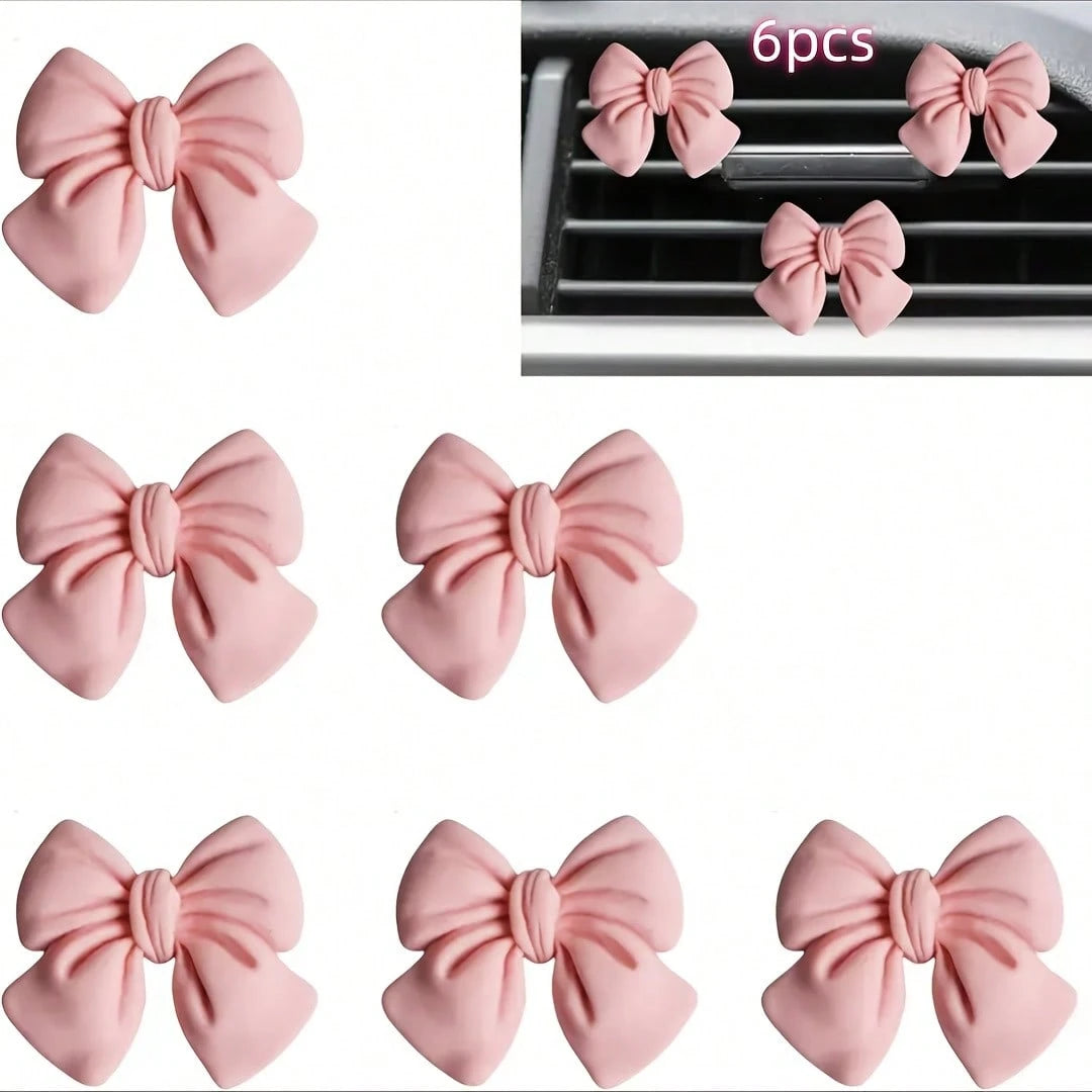3pcs/4pcs/6pcs Cute Pink Bowknot Car Interior Accessories, Car Air Vent Clip Decor