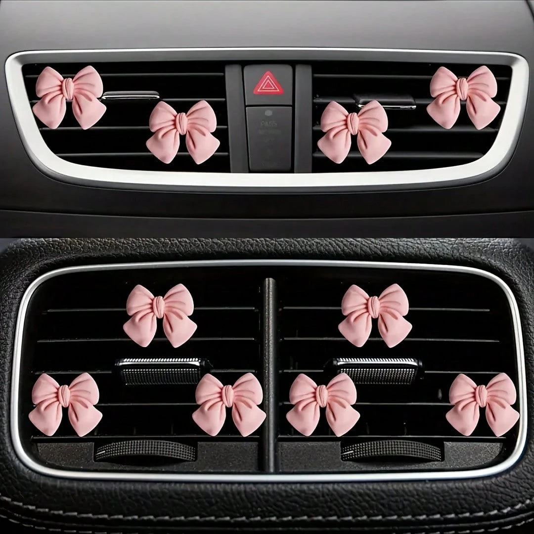 3pcs/4pcs/6pcs Cute Pink Bowknot Car Interior Accessories, Car Air Vent Clip Decor