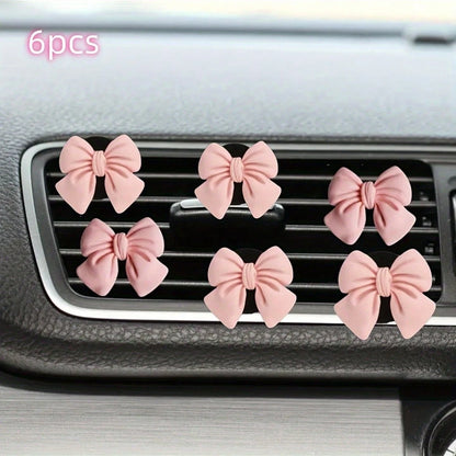 3pcs/4pcs/6pcs Cute Pink Bowknot Car Interior Accessories, Car Air Vent Clip Decor