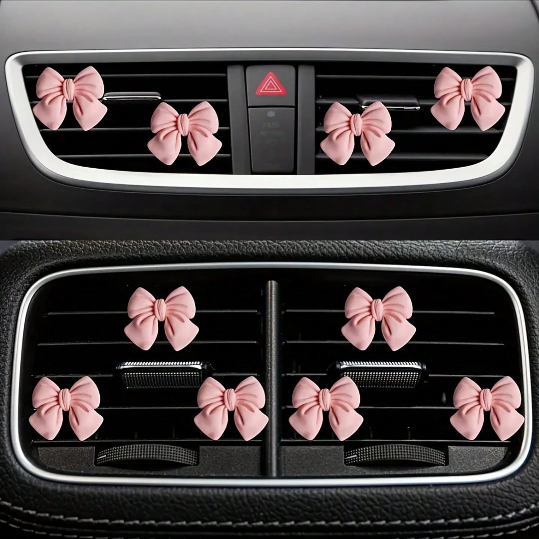 3pcs/4pcs/6pcs Cute Pink Bowknot Car Interior Accessories, Car Air Vent Clip Decor