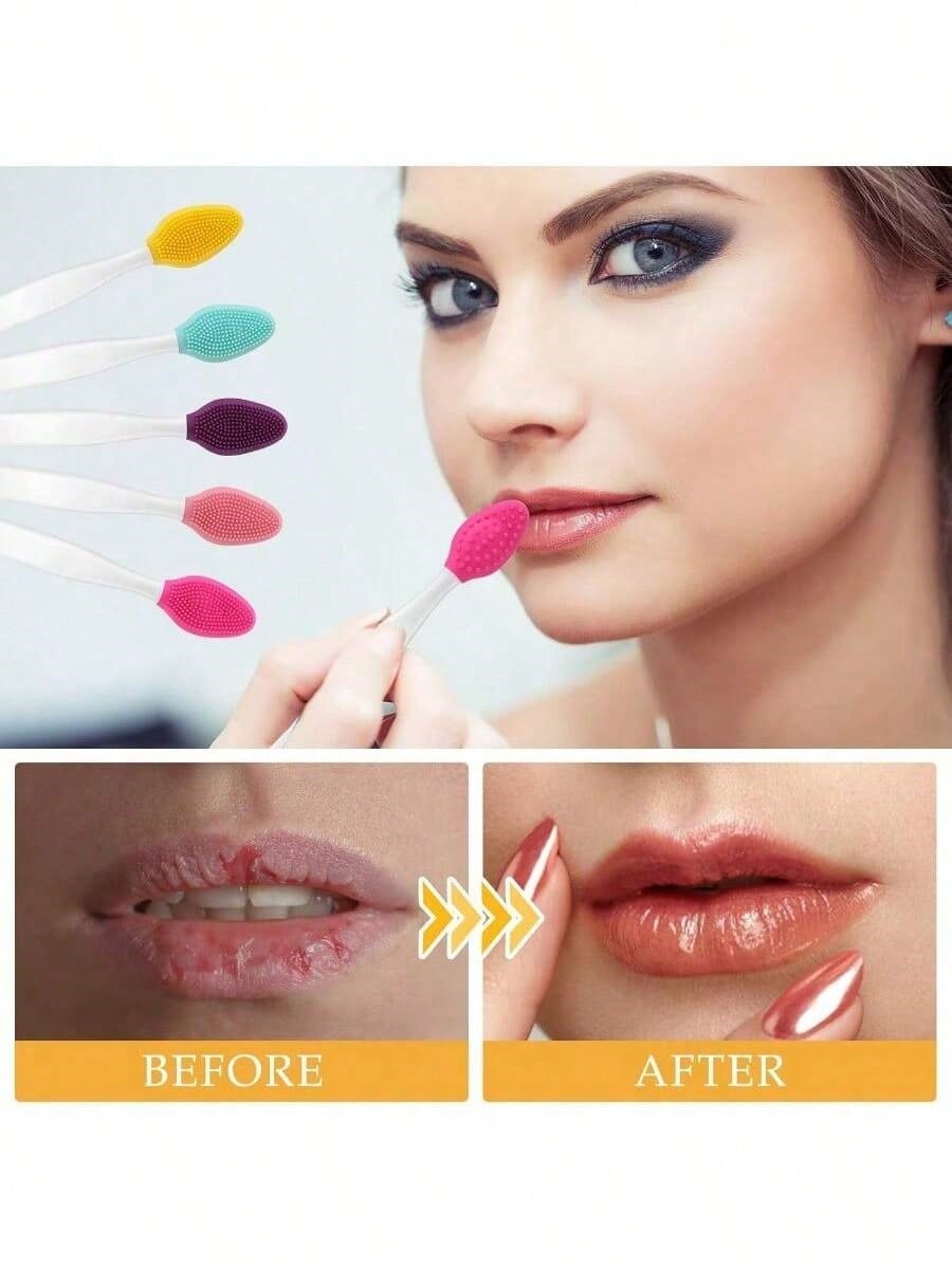 3pcs 5pcs 10pcs Random Color Lip Scrub Brush Double-Sided Silicone Exfoliating Tool Mini Soft ​Lip Brush Cleaner For Men Women Lightening Dark Lips Smoother Fuller Lip Appearance