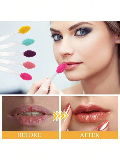 3pcs 5pcs 10pcs Random Color Lip Scrub Brush Double-Sided Silicone Exfoliating Tool Mini Soft ​Lip Brush Cleaner For Men Women Lightening Dark Lips Smoother Fuller Lip Appearance
