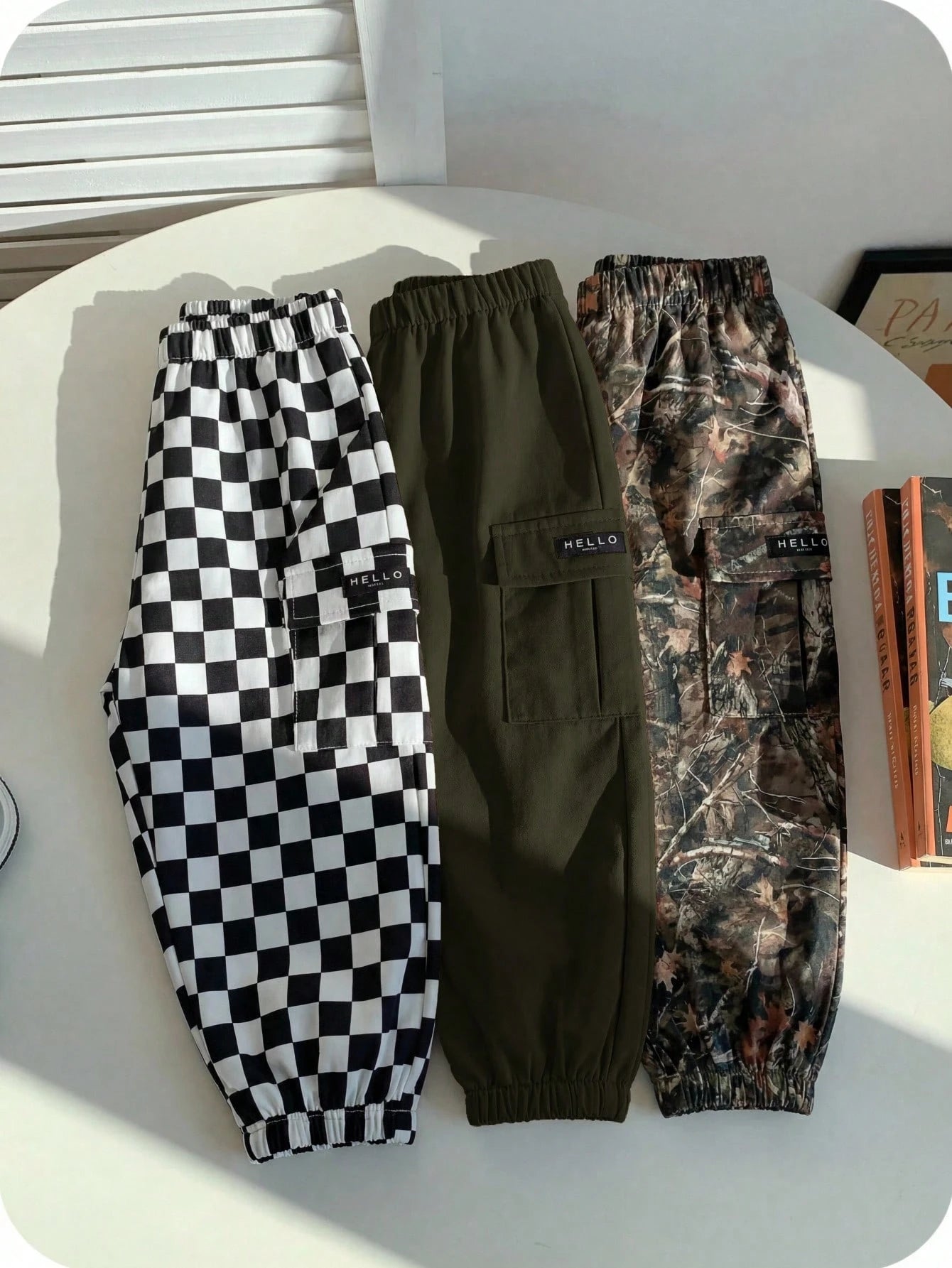 3pcs Baby Boy Casual Camouflage, Plaid, Solid Color Cargo Pants, Cargo Pants Set, Suitable For Summer, Spring, Autumn