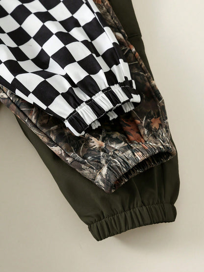 3pcs Baby Boy Casual Camouflage, Plaid, Solid Color Cargo Pants, Cargo Pants Set, Suitable For Summer, Spring, Autumn