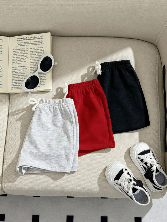 3pcs Baby Boy/Girl Decorative Woven Tape Elastic Waist Sport Shorts Set