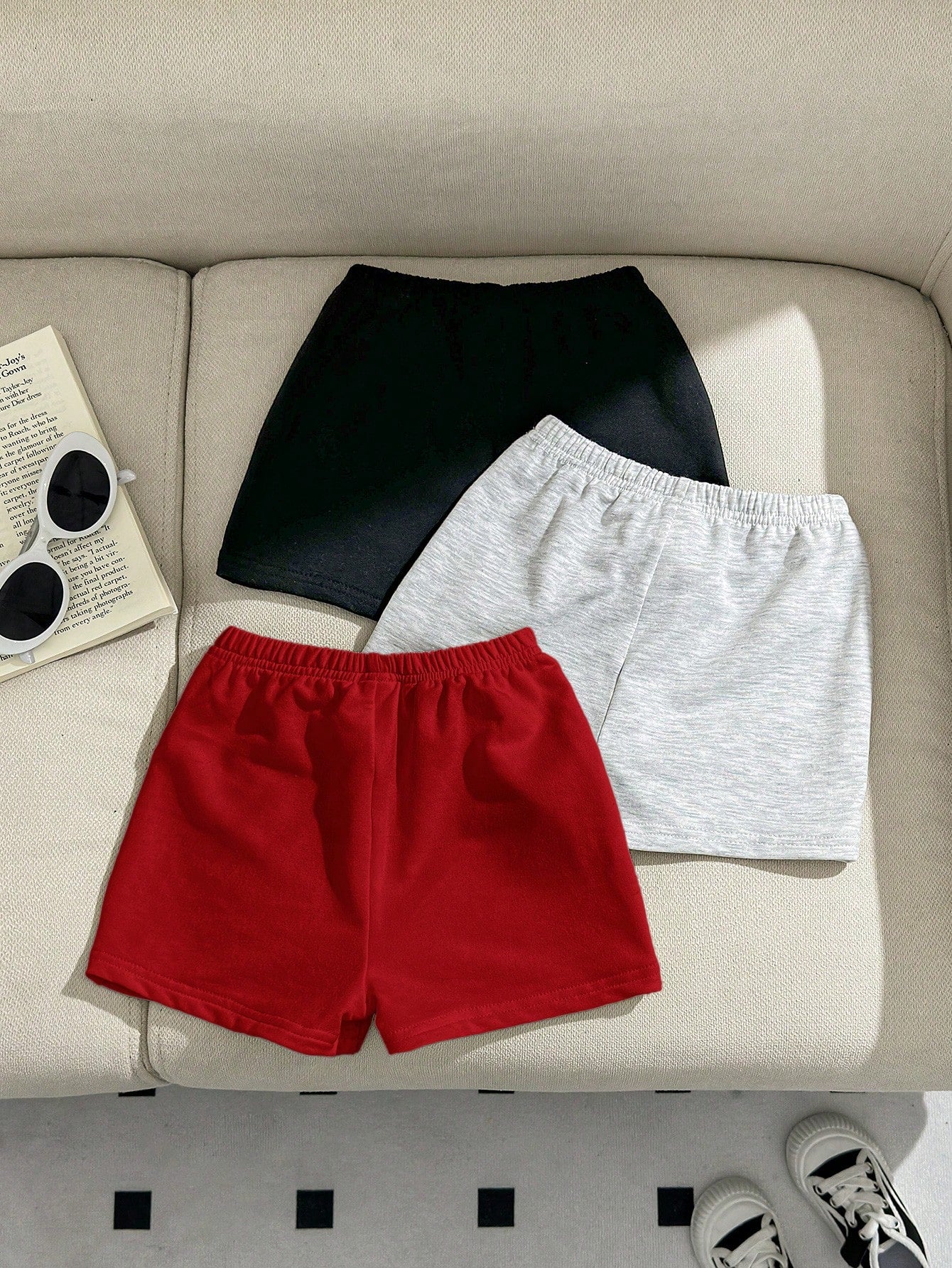 3pcs Baby Boy/Girl Decorative Woven Tape Elastic Waist Sport Shorts Set