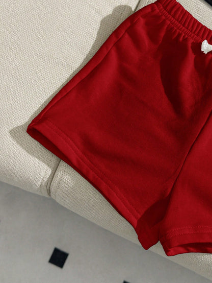 3pcs Baby Boy/Girl Decorative Woven Tape Elastic Waist Sport Shorts Set