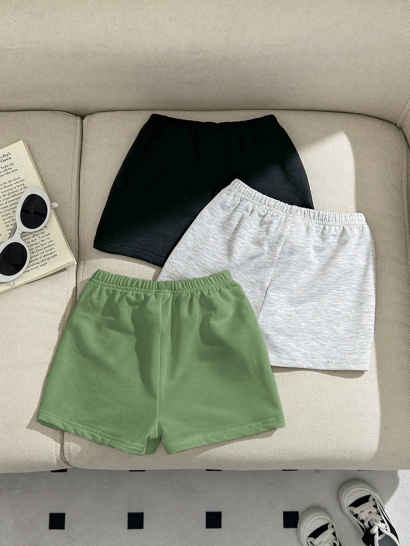 3pcs Baby Boy/Girl Decorative Woven Tape Elastic Waist Sport Shorts Set