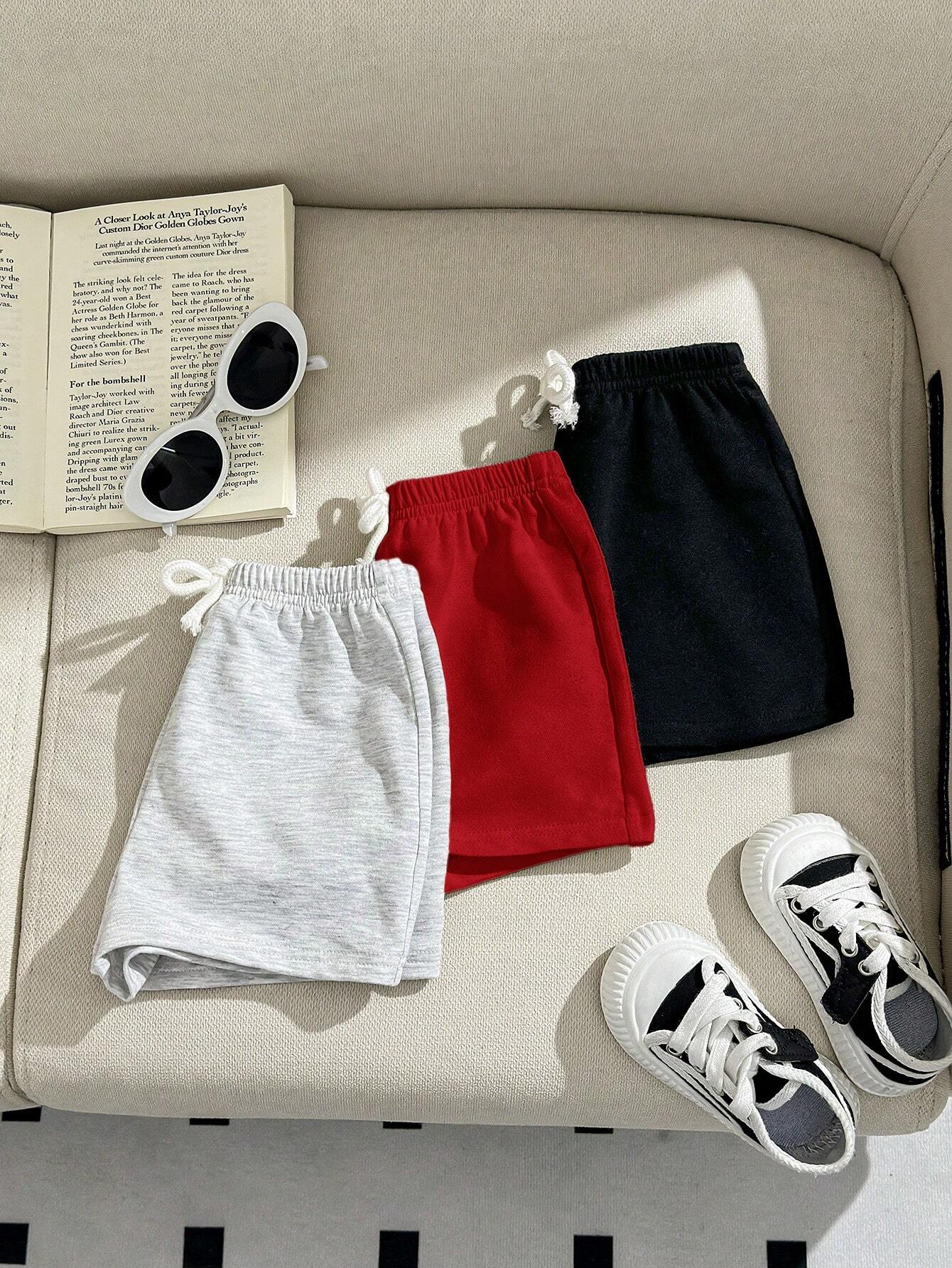 3pcs Baby Boy/Girl Decorative Woven Tape Elastic Waist Sport Shorts Set