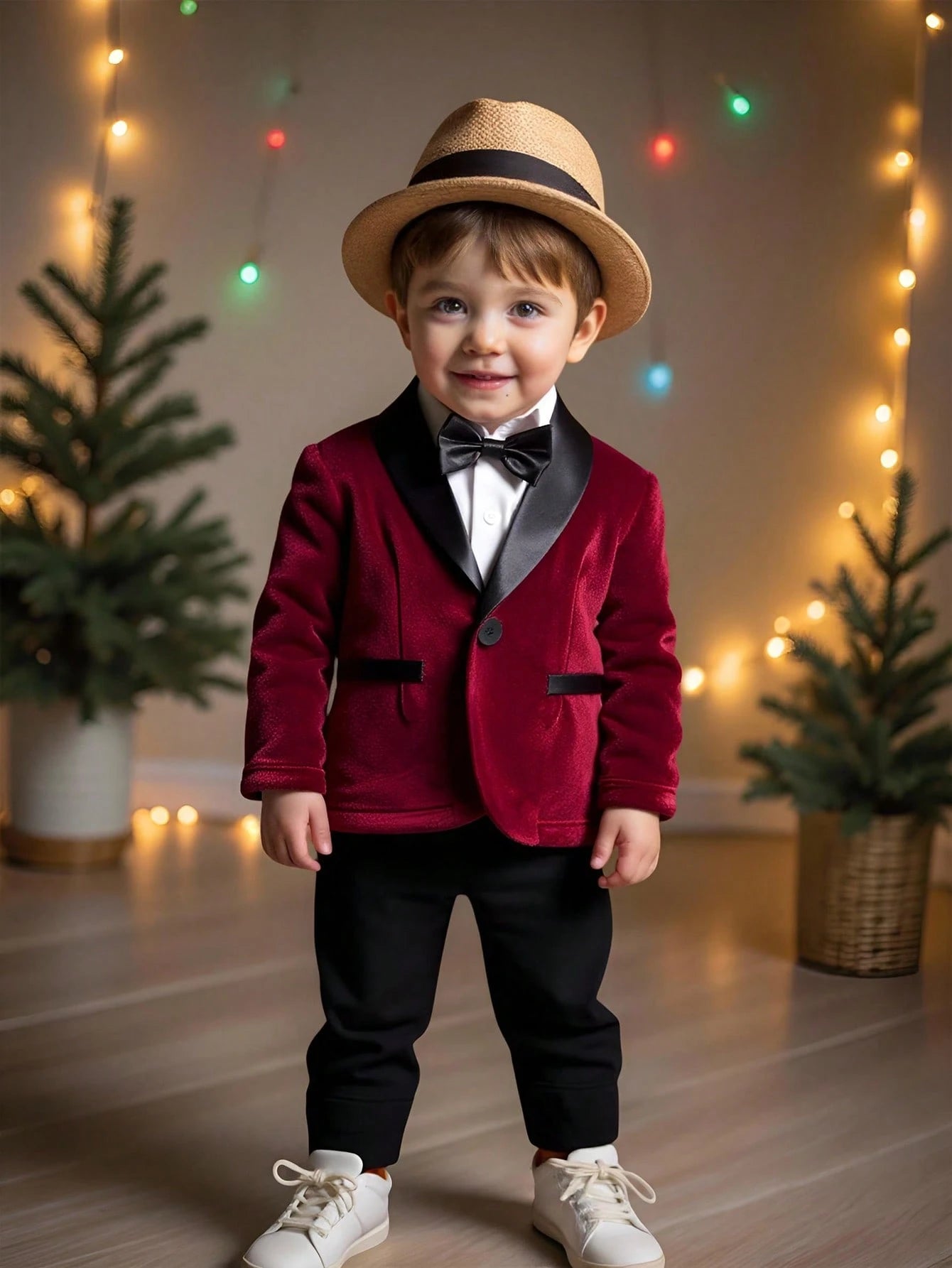 3pcs Baby Boys' Formal Outfit,Long Sleeve Jacket,Pants Bowknot,Wedding Guest Burgundy White Black Summer Luxury Set For Birthday,Christening,Page Boy