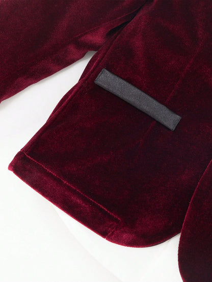 3pcs Baby Boys' Formal Outfit,Long Sleeve Jacket,Pants Bowknot,Wedding Guest Burgundy White Black Summer Luxury Set For Birthday,Christening,Page Boy