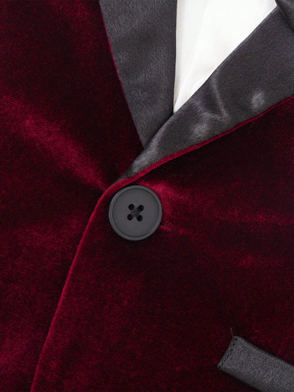 3pcs Baby Boys' Formal Outfit,Long Sleeve Jacket,Pants Bowknot,Wedding Guest Burgundy White Black Summer Luxury Set For Birthday,Christening,Page Boy
