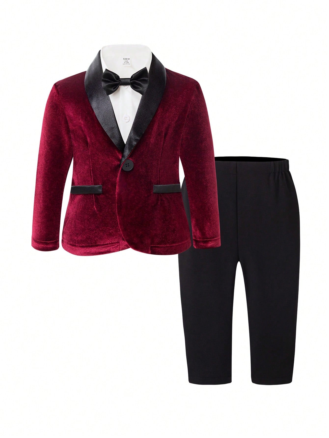 3pcs Baby Boys' Formal Outfit,Long Sleeve Jacket,Pants Bowknot,Wedding Guest Burgundy White Black Summer Luxury Set For Birthday,Christening,Page Boy