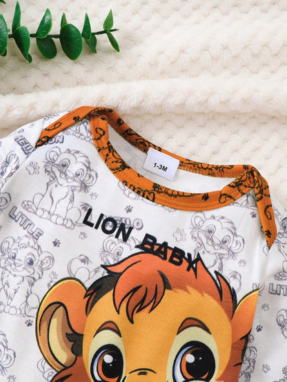 3pcs "Brave Lion Baby" Toddler Long Sleeve Top, Pants With Lion Print, And Hat With Ears, Lightweight & Soft, Suitable For Spring/Autumn Wear Or Layering, Comfortable Set