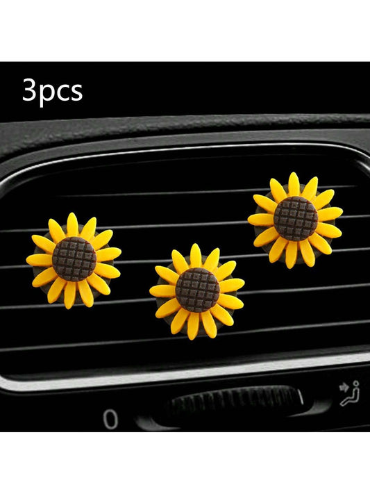 3pcs Cute Sunflower Car Vent Air Freshener Clip Car Interior Air Conditioning Decoration Supplies