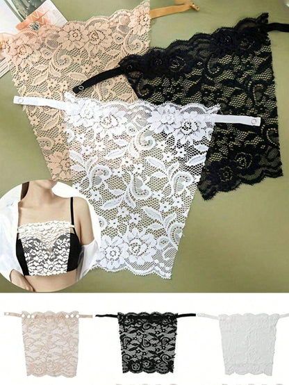 3pcs Elegant Floral Glare Proof Bra Pad- Fashionable & Comfortable Bra Enhancer, Lace Knitted Liner Suitable For Random Women Styles