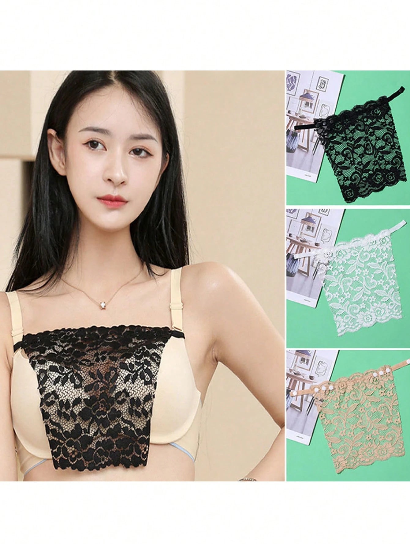 3pcs Elegant Floral Glare Proof Bra Pad- Fashionable & Comfortable Bra Enhancer, Lace Knitted Liner Suitable For Random Women Styles