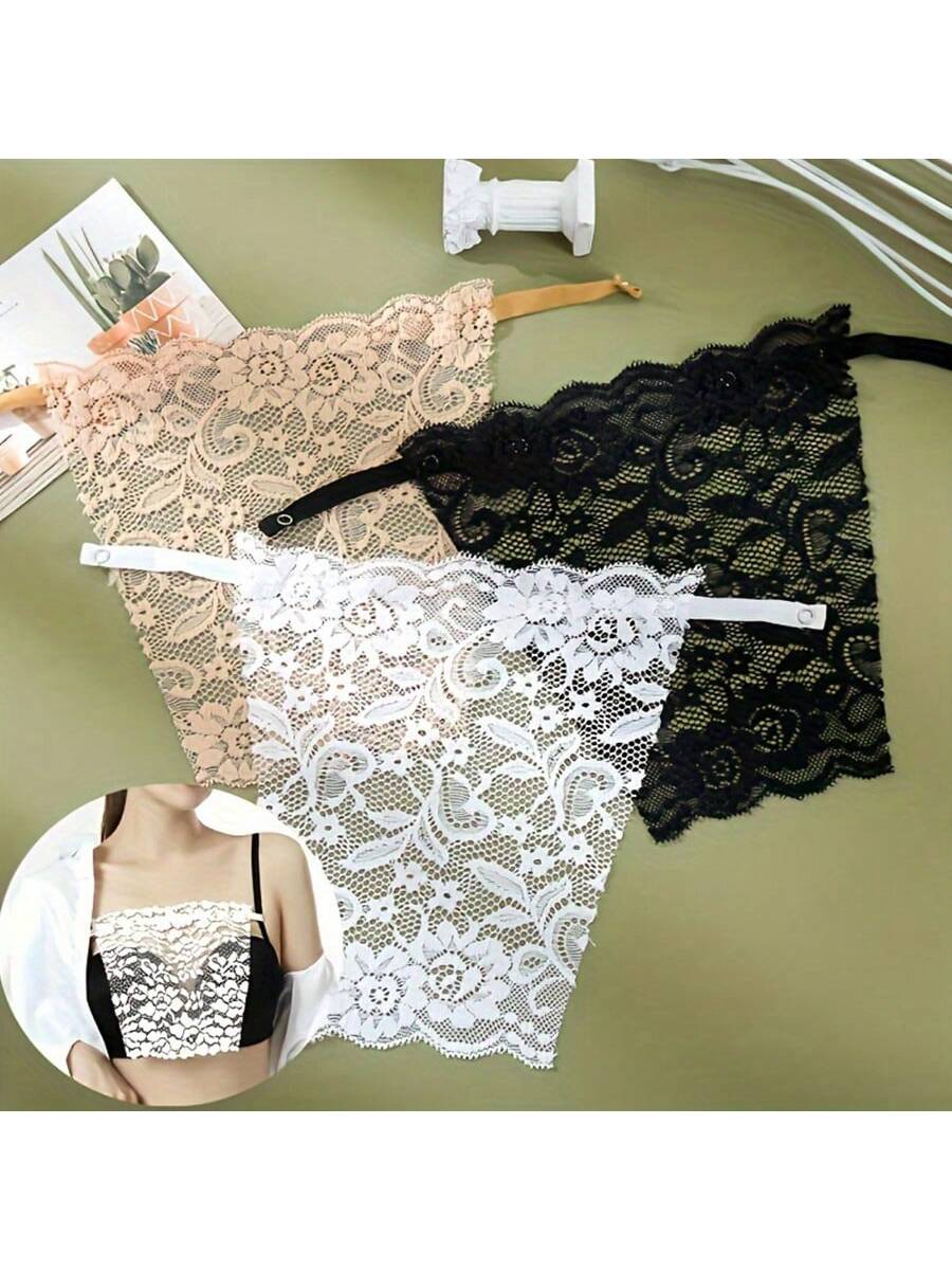 3pcs Elegant Floral Glare Proof Bra Pad- Fashionable & Comfortable Bra Enhancer, Lace Knitted Liner Suitable For Random Women Styles