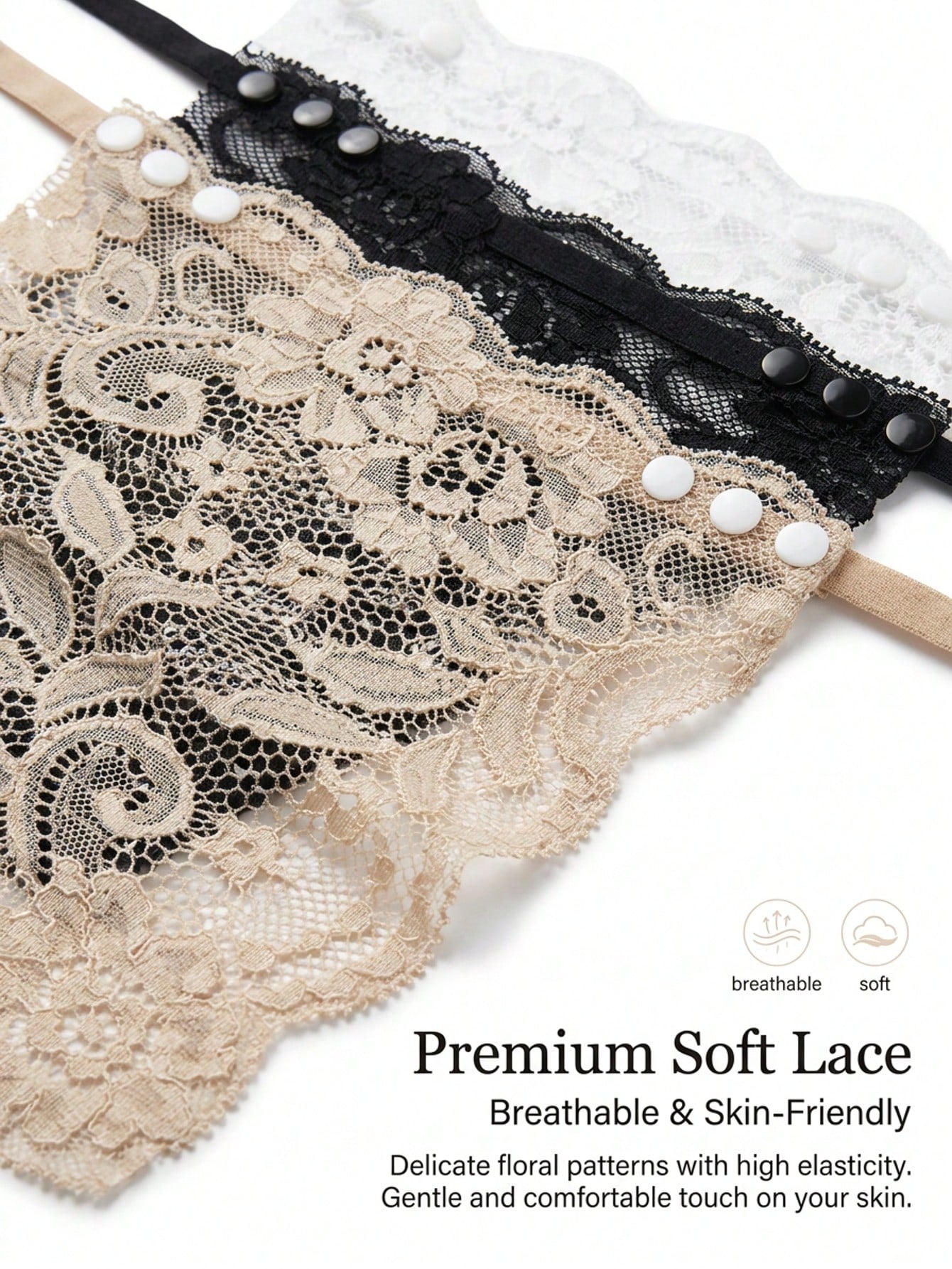 3pcs Elegant Floral Glare Proof Bra Pad- Fashionable & Comfortable Bra Enhancer, Lace Knitted Liner Suitable For Random Women Styles