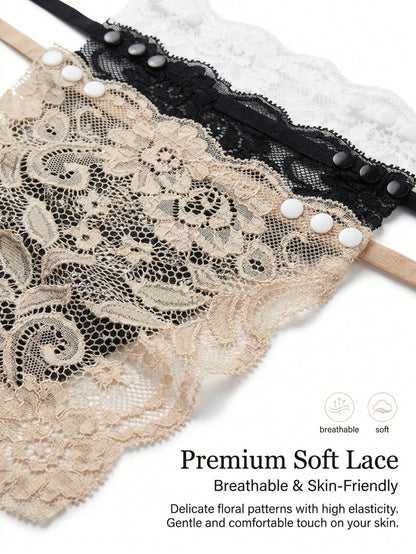 3pcs Elegant Floral Glare Proof Bra Pad- Fashionable & Comfortable Bra Enhancer, Lace Knitted Liner Suitable For Random Women Styles