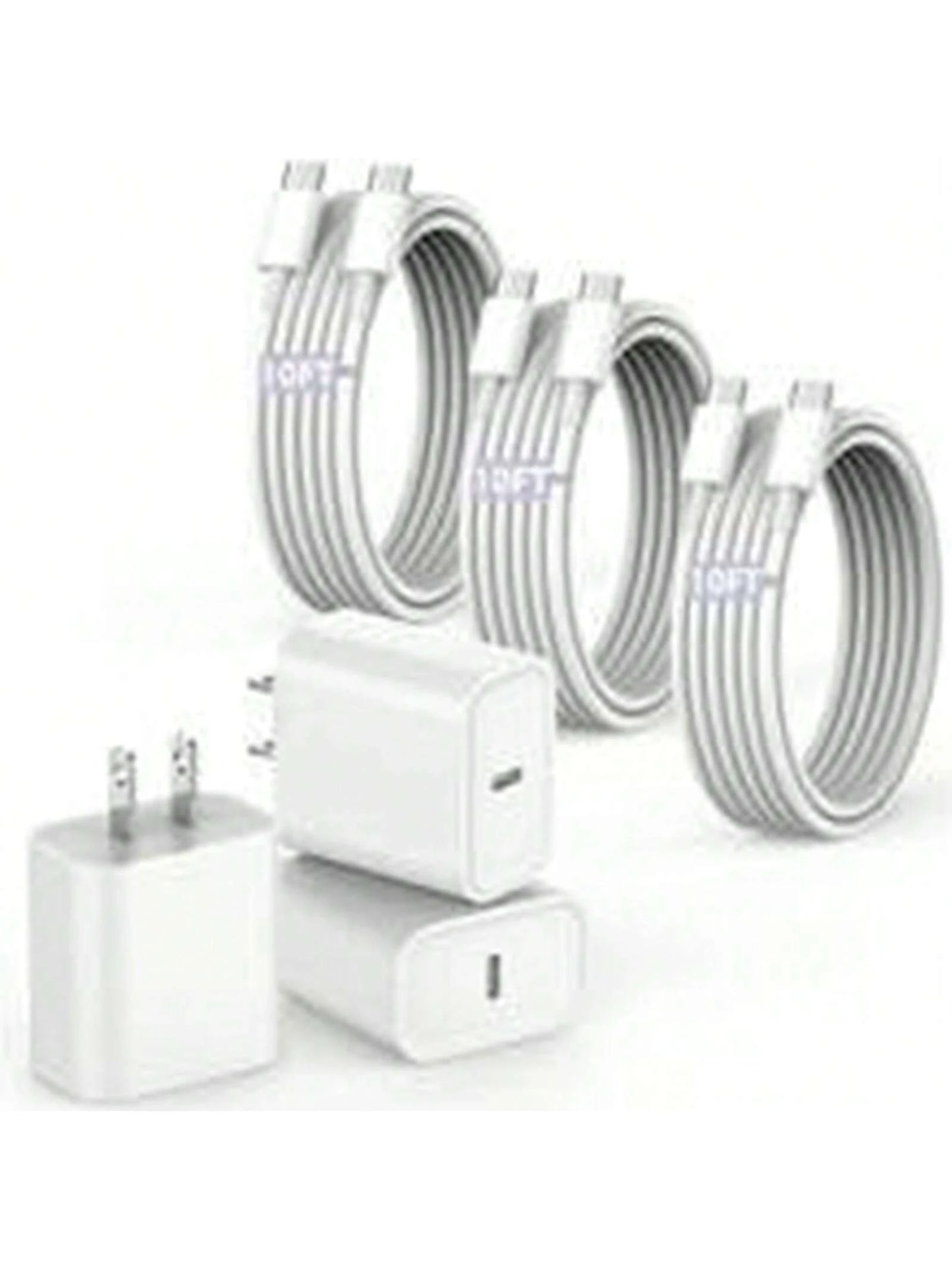 3PCS Fast Charging Type-C Charger Block With 4FT Cable Set- Compatible With Mobile Phone 16/15 Series, IPad, Portable Adapter For Travel, Office, Home, Local Warehouse