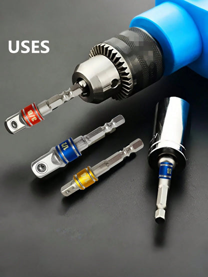 3Pcs Impact Grade Socket Adapter Set, Steel Hex Shank To Square Socket Drill Bits For Power Drills, Cordless Impact Driver With Color-Coded Rings, Home And Car Repair Tools