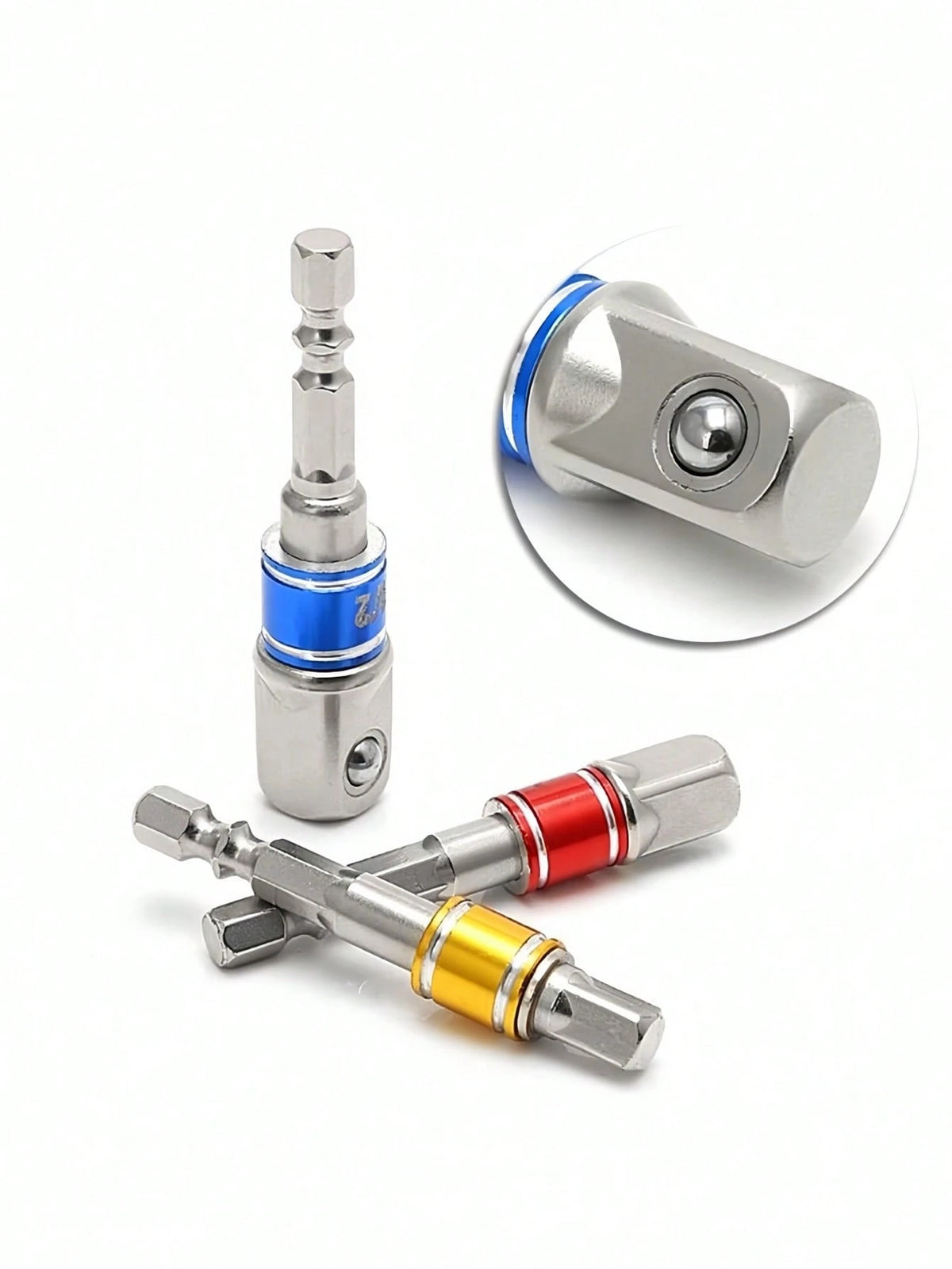 3Pcs Impact Grade Socket Adapter Set, Steel Hex Shank To Square Socket Drill Bits For Power Drills, Cordless Impact Driver With Color-Coded Rings, Home And Car Repair Tools